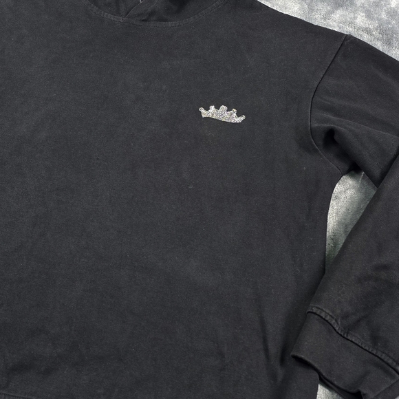 Heads Or Tails Black Graphic Hoodie Mens L Skull Snake Rhinestones - Picture 4 of 12